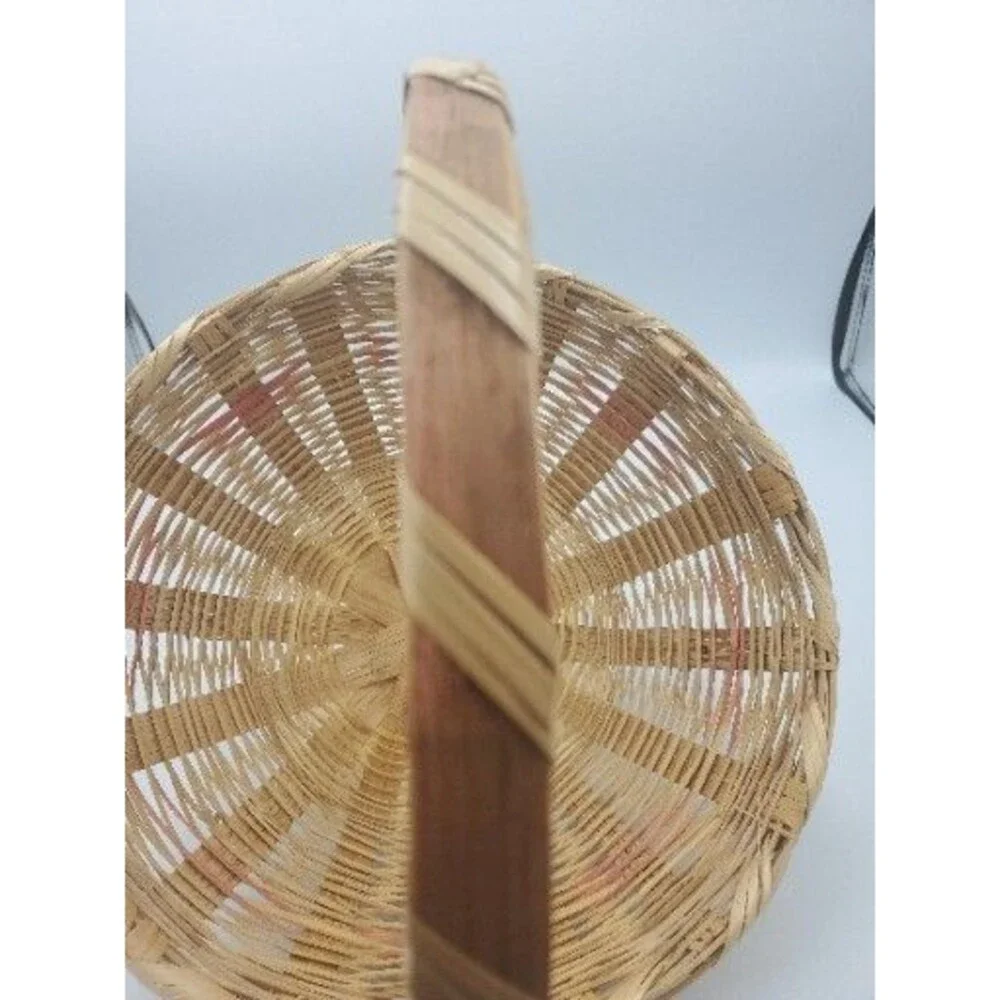 Vintage Woven Easter Basket Pink Bands Handle Made in Mexico 12